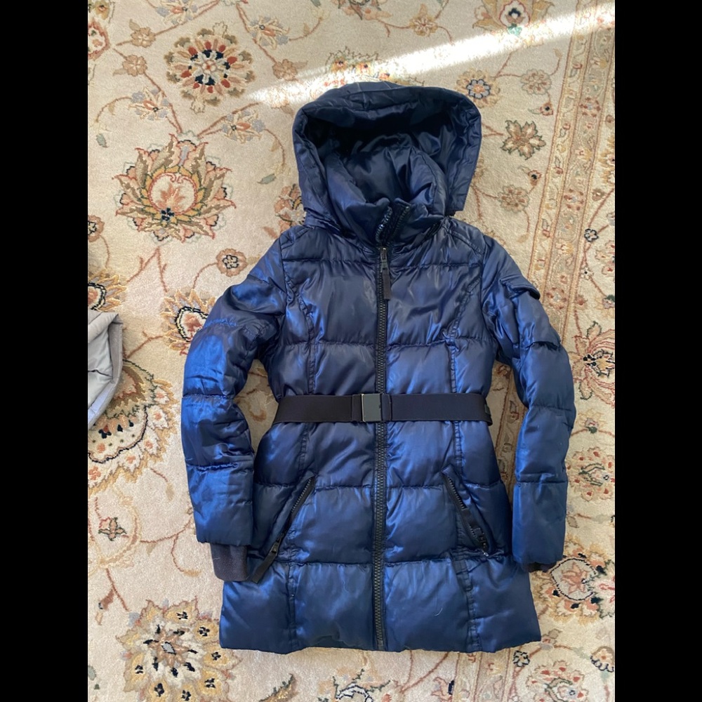 Girls size 14 long belted SAM coat navy